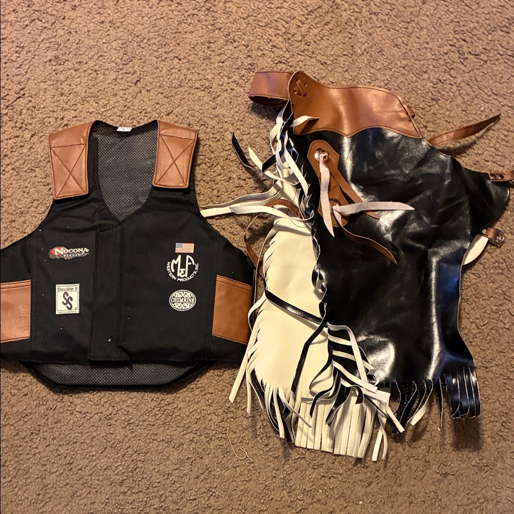 Nocona Black and Tan Rodeo Vest and Chaps.